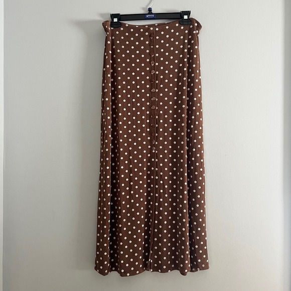 Dressbarn Woman Dresses & Skirts - Dressbarn Woman Brown Polka Dot Maxi Skirt Size 1X Stretch Pretty Woman Y2K VTG